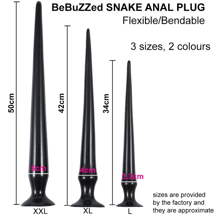 Bebuzzed Snake 34cm Anal Dildo Big Butt Plug Black BEBUZZED Anal