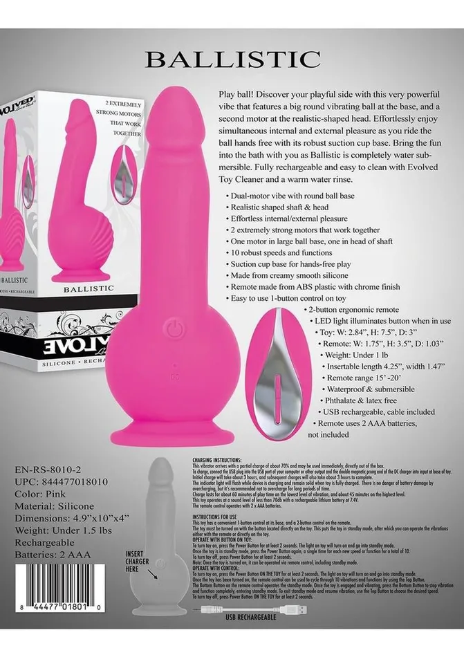 Evolved Female Sex Toys Ballistic Silicone Rechargeable Vibrator with Remote Control