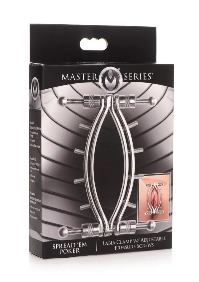 Master Series Spread Em Poker Stainless Steel Labia Clamp with Adjustable Pressure Screws Master Series Male Sex Toys