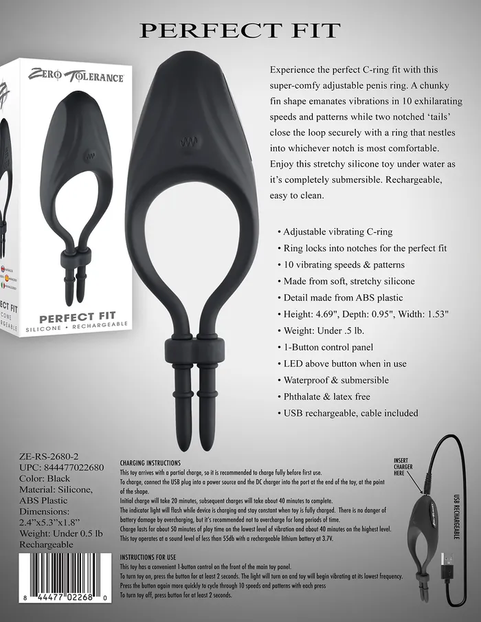 Zero Tolerance Male Sex Toys Perfect Fit Adjustable Vibrating CRing